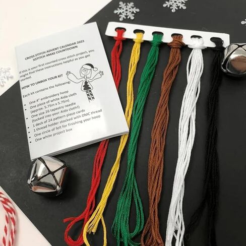 تقويم مجيء عبر الغرز، تقويم مجيء عيد الميلاد 2023، مجموعات غرز متقاطعة، طقم تطريز عيد الميلاد للفتيات والنساء المبتدئين (أصفر) in Kuwait