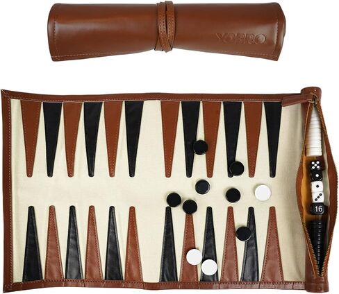 YOBRO Backgammon Sets for Adults, Classic PU Leather Roll-Up Backgammon Board Game Gift, Portable & Lightweight Travel Style for Indoor Outdoor, Funny Family Game in Kuwait