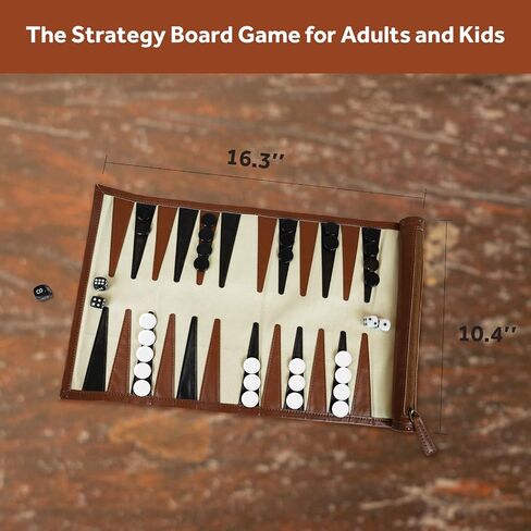 YOBRO Backgammon Sets for Adults, Classic PU Leather Roll-Up Backgammon Board Game Gift, Portable & Lightweight Travel Style for Indoor Outdoor, Funny Family Game in Kuwait