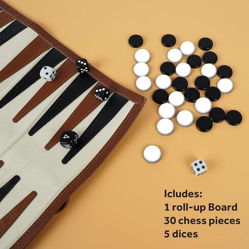 YOBRO Backgammon Sets for Adults, Classic PU Leather Roll-Up Backgammon Board Game Gift, Portable & Lightweight Travel Style for Indoor Outdoor, Funny Family Game in Kuwait