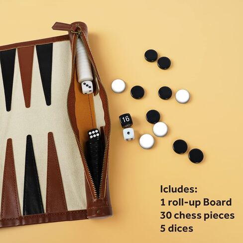 YOBRO Backgammon Sets for Adults, Classic PU Leather Roll-Up Backgammon Board Game Gift, Portable & Lightweight Travel Style for Indoor Outdoor, Funny Family Game in Kuwait