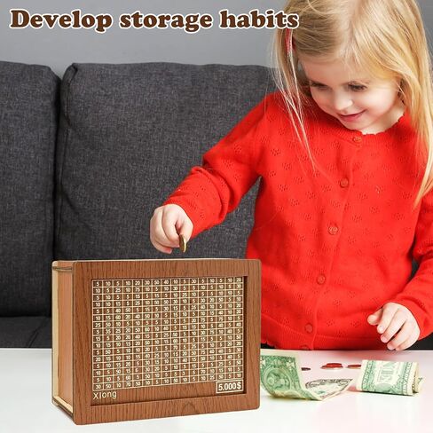 Wooden Adult Piggy Bank,Money Saving Box,Piggy Bank for Adults Kids,Book Shape Piggy Bank with 5000$ Saving Challenge in Kuwait