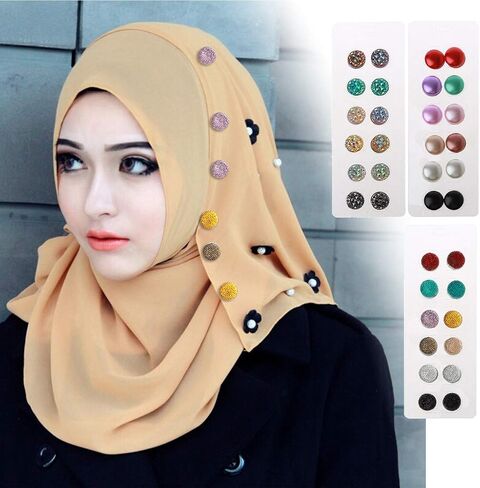 MONLEYTA حزمة من 12 وشاح مغناطيسي إسلامي متعدد الاستخدام من حجر الراين بروش دبابيس حجاب مستديرة قوس قزح in Kuwait