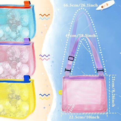 حقيبة شبكية لحمل صدفة الشاطئ، 3 عبوات من ألعاب رمل الشاطئ لحمل الأصداف، ألعاب الشاطئ وإكسسوارات السباحة للأولاد والبنات (وردي/أزرق/أصفر) in Kuwait