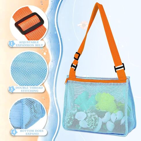 حقيبة شبكية لحمل صدفة الشاطئ، 3 عبوات من ألعاب رمل الشاطئ لحمل الأصداف، ألعاب الشاطئ وإكسسوارات السباحة للأولاد والبنات (وردي/أزرق/أصفر) in Kuwait