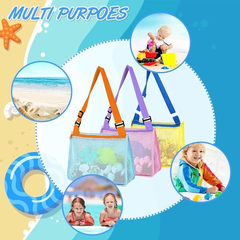 حقيبة شبكية لحمل صدفة الشاطئ، 3 عبوات من ألعاب رمل الشاطئ لحمل الأصداف، ألعاب الشاطئ وإكسسوارات السباحة للأولاد والبنات (وردي/أزرق/أصفر) in Kuwait