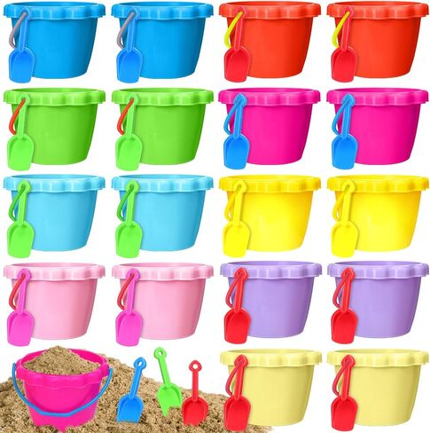 36 Pcs 6'' Sand Buckets and Shovels for Kids Beach Pails Sand Bucket for Toddler Plastic Shovels for Kids Sand Castle Beach Mold Pail Plastic Beach Buckets Shovel Tools, 9 Colors in Saudi Arabia