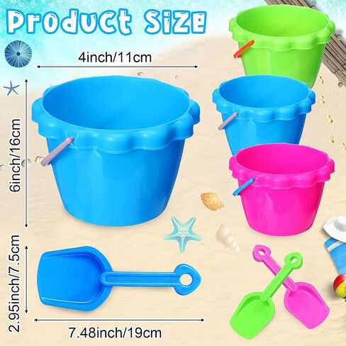 36 Pcs 6'' Sand Buckets and Shovels for Kids Beach Pails Sand Bucket for Toddler Plastic Shovels for Kids Sand Castle Beach Mold Pail Plastic Beach Buckets Shovel Tools, 9 Colors in Saudi Arabia