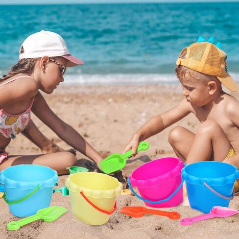 36 Pcs 6'' Sand Buckets and Shovels for Kids Beach Pails Sand Bucket for Toddler Plastic Shovels for Kids Sand Castle Beach Mold Pail Plastic Beach Buckets Shovel Tools, 9 Colors in Saudi Arabia