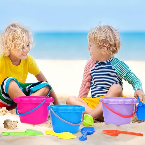 36 Pcs 6'' Sand Buckets and Shovels for Kids Beach Pails Sand Bucket for Toddler Plastic Shovels for Kids Sand Castle Beach Mold Pail Plastic Beach Buckets Shovel Tools, 9 Colors in Saudi Arabia