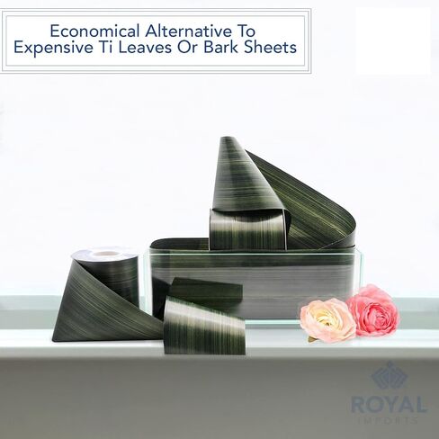 شريط زهور من Royal Imports Green Ti Leaf، شريط عريض من البوليستر الصناعي المقاوم للماء مقاس 4 بوصات (#100) للداخل والخارج، غلاف لبائع الزهور، وباقة الزفاف، والفنون والحرف اليدوية، لفة 50 ياردة (150 قدمًا) in Saudi Arabia