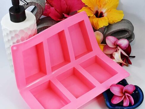 قوالب صابون مستطيلة الشكل مكونة من قطعتين، 6 تجاويف من السيليكون، قوالب لصنع الصابون والشوكولاتة والتيراميسو in Kuwait
