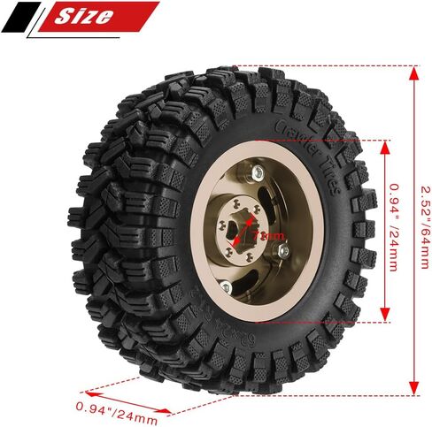 AIYIHOBBY عجلة وإطارات ألومنيوم 1.2 62 * 24 مم إطارات مطاطية ناعمة لزجة لـ 1/18 1/24 محوري SCX24 TRX4M FCX24 RC ملحقات ترقية السيارة الزاحفة (أسود) in Kuwait