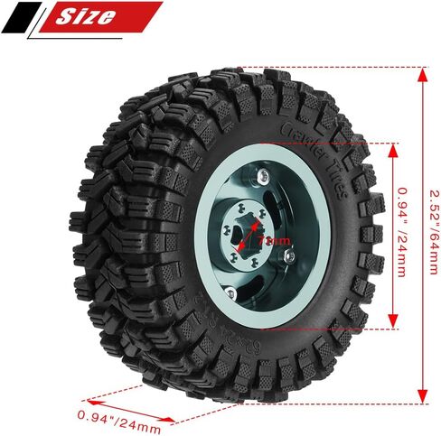 AIYIHOBBY عجلة وإطارات ألومنيوم 1.2 62 * 24 مم إطارات مطاطية ناعمة لزجة لـ 1/18 1/24 محوري SCX24 TRX4M FCX24 RC ملحقات ترقية السيارة الزاحفة (أسود) in Kuwait