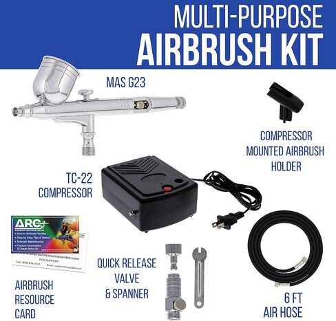 Master Airbrush Airbrushing System Kit with a G23 Multi-Purpose Gravity Feed Dual-Action Airbrush with 1/3oz. Cup and 0.3mm Tip, Mini Air Compressor, Hose, Storage Case, How-to-Airbrush ARC Link Card in Saudi Arabia