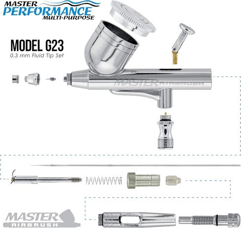Master Airbrush Airbrushing System Kit with a G23 Multi-Purpose Gravity Feed Dual-Action Airbrush with 1/3oz. Cup and 0.3mm Tip, Mini Air Compressor, Hose, Storage Case, How-to-Airbrush ARC Link Card in Saudi Arabia