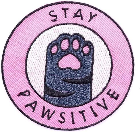 رمادي القط مخلب التصحيح رسالة "البقاء Pawsitive" الحديد على بقع على الملابس لطيف القط التطريز القماش ملصق التصحيح الكرتون PEALAND بقع التطريز للملابس شريط شارة التصحيح للملابس in Kuwait