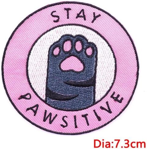 رمادي القط مخلب التصحيح رسالة "البقاء Pawsitive" الحديد على بقع على الملابس لطيف القط التطريز القماش ملصق التصحيح الكرتون PEALAND بقع التطريز للملابس شريط شارة التصحيح للملابس in Kuwait