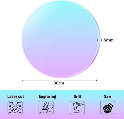 ورقة أكريليك بألوان قوس قزح، قطعتان من لوح مستدير من البلاستيك الأكريليكي المشع الملون الشفاف للرسم بنفسك، الفن الحرفي، الديكور، قطر 300 مم، سمك 5 مم in Kuwait