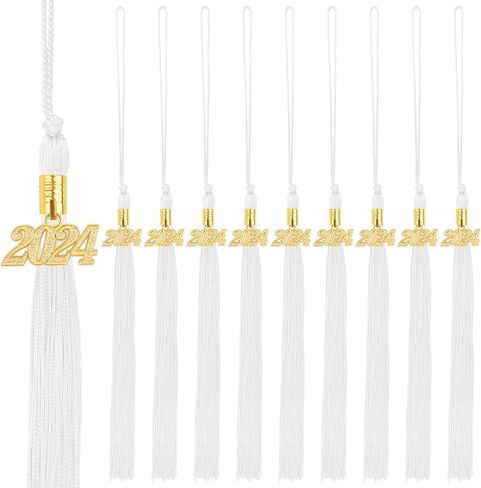 10pcs Graduation Tassels with 10pcs 2023 Year Date Charms Grad Graduation Cap Tassel Graduation Hat Decoration for 2023 Graduation Gifts Party Activities, White and Golden in Kuwait