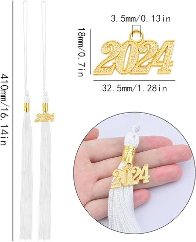 10pcs Graduation Tassels with 10pcs 2023 Year Date Charms Grad Graduation Cap Tassel Graduation Hat Decoration for 2023 Graduation Gifts Party Activities, White and Golden in Kuwait