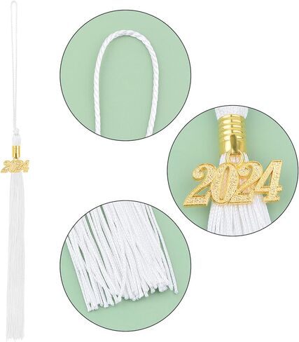 10pcs Graduation Tassels with 10pcs 2023 Year Date Charms Grad Graduation Cap Tassel Graduation Hat Decoration for 2023 Graduation Gifts Party Activities, White and Golden in Kuwait