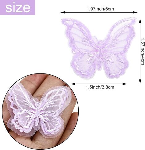 50 قطعة من الدانتيل على شكل فراشة بطبقات مزدوجة من نسيج الدانتيل على شكل فراشة الأورجانزا والتطريز من الدانتيل للخياطة الحرفية DIY الملابس وزينة الشعر وديكور الزفاف (أحمر داكن) in Kuwait