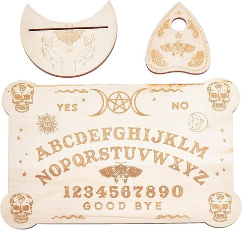 CREATCABIN Wood Spirit Board Pendulum Board Tarot Card Stand Kit Wooden Talking Boards with Planchette Dowsing Divination Hunt Metaphysical Message for Wicca Pagan 11.81x7.87Inch-Butterfly Moon in Kuwait