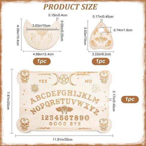CREATCABIN Wood Spirit Board Pendulum Board Tarot Card Stand Kit Wooden Talking Boards with Planchette Dowsing Divination Hunt Metaphysical Message for Wicca Pagan 11.81x7.87Inch-Butterfly Moon in Kuwait