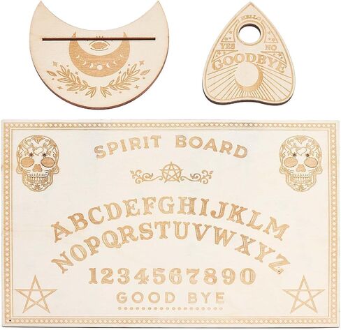 CREATCABIN Wood Spirit Board Pendulum Board Tarot Card Stand Kit Wooden Talking Boards with Planchette Dowsing Divination Hunt Metaphysical Message for Wicca Pagan 11.81x7.87Inch-Butterfly Moon in Kuwait