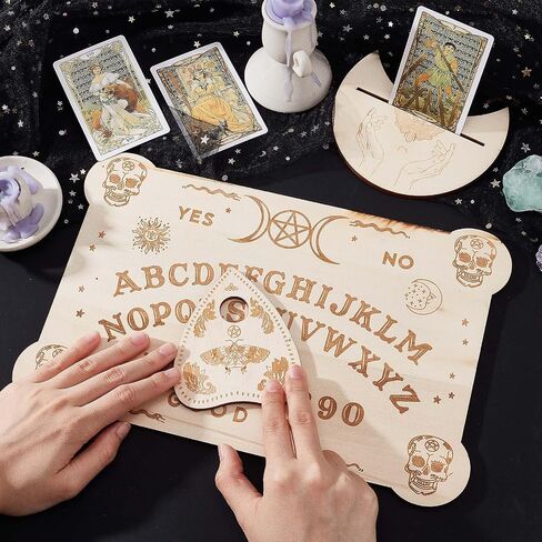 CREATCABIN Wood Spirit Board Pendulum Board Tarot Card Stand Kit Wooden Talking Boards with Planchette Dowsing Divination Hunt Metaphysical Message for Wicca Pagan 11.81x7.87Inch-Butterfly Moon in Kuwait