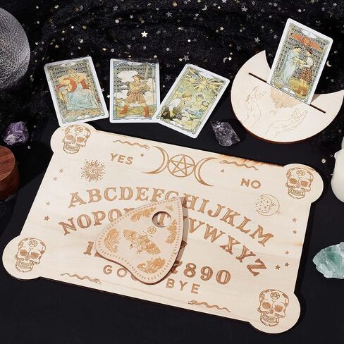 CREATCABIN Wood Spirit Board Pendulum Board Tarot Card Stand Kit Wooden Talking Boards with Planchette Dowsing Divination Hunt Metaphysical Message for Wicca Pagan 11.81x7.87Inch-Butterfly Moon in Kuwait