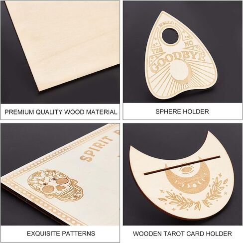 CREATCABIN Wood Spirit Board Pendulum Board Tarot Card Stand Kit Wooden Talking Boards with Planchette Dowsing Divination Hunt Metaphysical Message for Wicca Pagan 11.81x7.87Inch-Butterfly Moon in Kuwait