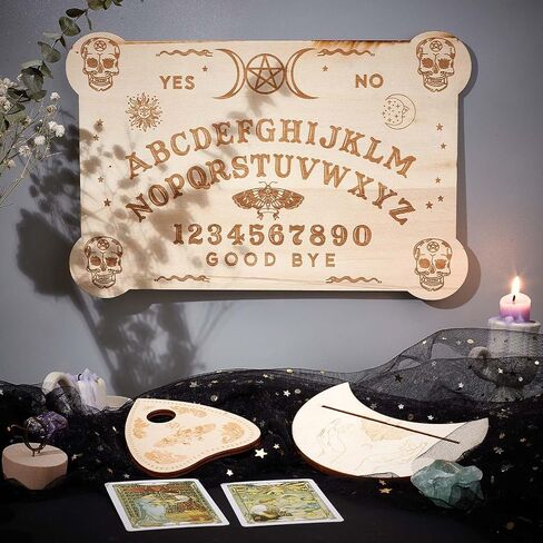 CREATCABIN Wood Spirit Board Pendulum Board Tarot Card Stand Kit Wooden Talking Boards with Planchette Dowsing Divination Hunt Metaphysical Message for Wicca Pagan 11.81x7.87Inch-Butterfly Moon in Kuwait