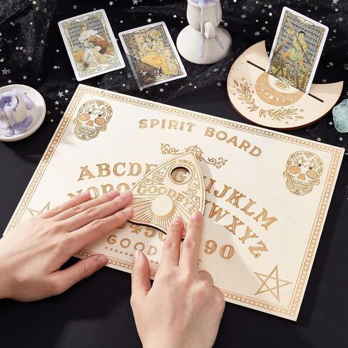 CREATCABIN Wood Spirit Board Pendulum Board Tarot Card Stand Kit Wooden Talking Boards with Planchette Dowsing Divination Hunt Metaphysical Message for Wicca Pagan 11.81x7.87Inch-Butterfly Moon in Kuwait