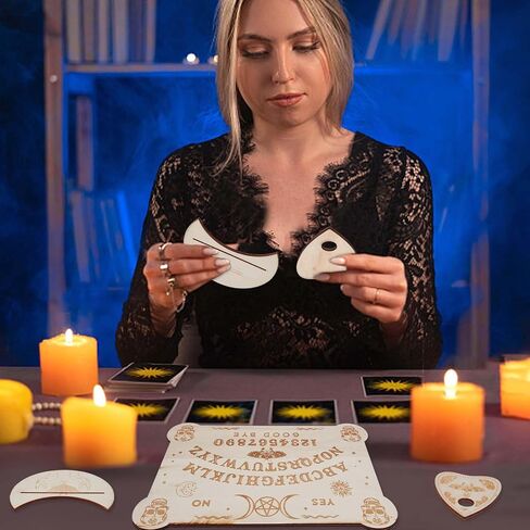 CREATCABIN Wood Spirit Board Pendulum Board Tarot Card Stand Kit Wooden Talking Boards with Planchette Dowsing Divination Hunt Metaphysical Message for Wicca Pagan 11.81x7.87Inch-Butterfly Moon in Kuwait