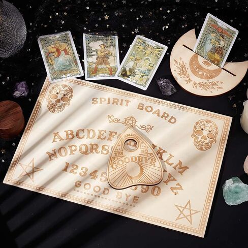 CREATCABIN Wood Spirit Board Pendulum Board Tarot Card Stand Kit Wooden Talking Boards with Planchette Dowsing Divination Hunt Metaphysical Message for Wicca Pagan 11.81x7.87Inch-Butterfly Moon in Kuwait