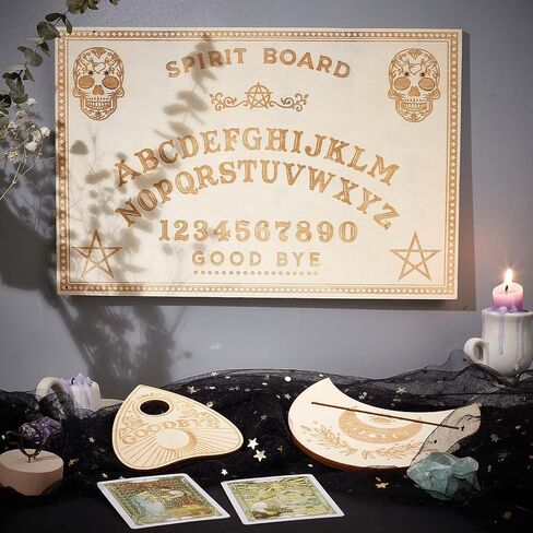 CREATCABIN Wood Spirit Board Pendulum Board Tarot Card Stand Kit Wooden Talking Boards with Planchette Dowsing Divination Hunt Metaphysical Message for Wicca Pagan 11.81x7.87Inch-Butterfly Moon in Kuwait