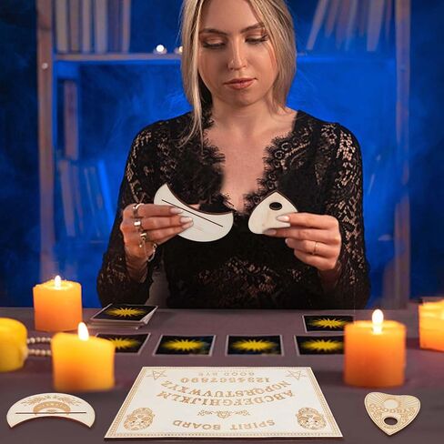 CREATCABIN Wood Spirit Board Pendulum Board Tarot Card Stand Kit Wooden Talking Boards with Planchette Dowsing Divination Hunt Metaphysical Message for Wicca Pagan 11.81x7.87Inch-Butterfly Moon in Kuwait