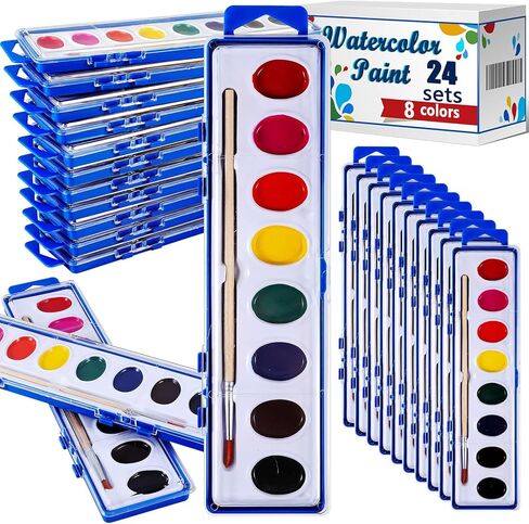 مجموعة ألوان مائية مكونة من 24 قطعة من Loccmat، 8 ألوان قابلة للغسل بألوان مائية للأطفال، مجموعات طلاء ألوان مائية، دهانات ألوان مائية مع فرش طلاء، مجموعة ألوان مائية لحفلات أعياد الميلاد، والأنشطة الفنية in Kuwait