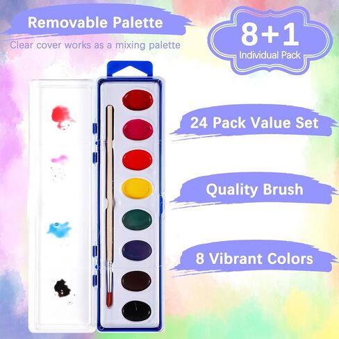 مجموعة ألوان مائية مكونة من 24 قطعة من Loccmat، 8 ألوان قابلة للغسل بألوان مائية للأطفال، مجموعات طلاء ألوان مائية، دهانات ألوان مائية مع فرش طلاء، مجموعة ألوان مائية لحفلات أعياد الميلاد، والأنشطة الفنية in Kuwait