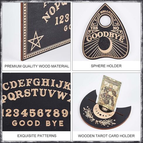 CREATCABIN Wood Spirit Board Pendulum Board Tarot Card Stand Kit Wooden Talking Boards with Planchette Dowsing Divination Hunt Metaphysical Message for Wicca Pagan 11.81x7.87Inch-Butterfly Moon in Kuwait