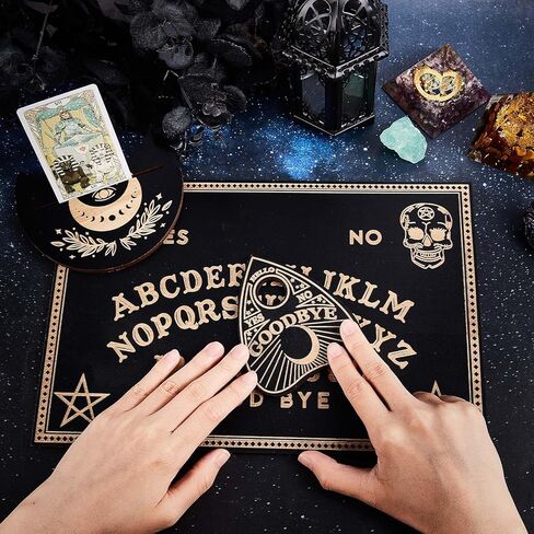 CREATCABIN Wood Spirit Board Pendulum Board Tarot Card Stand Kit Wooden Talking Boards with Planchette Dowsing Divination Hunt Metaphysical Message for Wicca Pagan 11.81x7.87Inch-Butterfly Moon in Kuwait