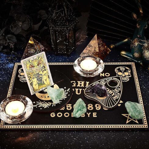 CREATCABIN Wood Spirit Board Pendulum Board Tarot Card Stand Kit Wooden Talking Boards with Planchette Dowsing Divination Hunt Metaphysical Message for Wicca Pagan 11.81x7.87Inch-Butterfly Moon in Kuwait
