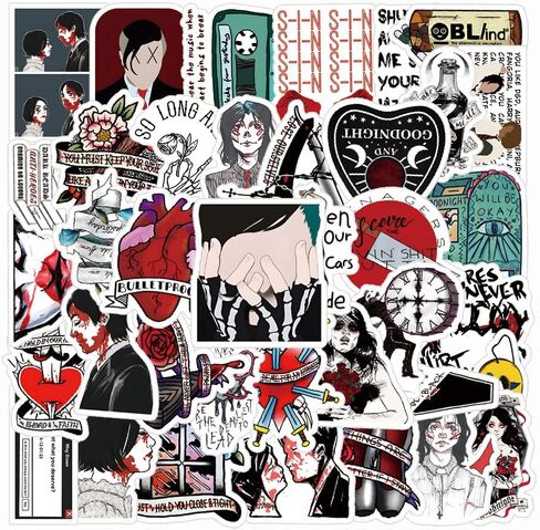 51 قطعة من ملصقات My Chemical Romance Singers Graffiti المقاومة للماء من الفينيل لزجاجة المياه ولوحة التزلج وحقيبة الهاتف والدراجة النارية للأطفال والبالغين والمراهقين لتزيين لوازم حفلات أعياد الميلاد in Kuwait