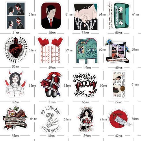 51 قطعة من ملصقات My Chemical Romance Singers Graffiti المقاومة للماء من الفينيل لزجاجة المياه ولوحة التزلج وحقيبة الهاتف والدراجة النارية للأطفال والبالغين والمراهقين لتزيين لوازم حفلات أعياد الميلاد in Kuwait