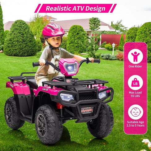 12V Ride on ATV for Kids, Electric Vehicle for Toddlers,High/Low 2.2mph Safety Speed for Child, Forward/Backward,LED Light, Music,USB for Boys Girls Gift,Black in Saudi Arabia