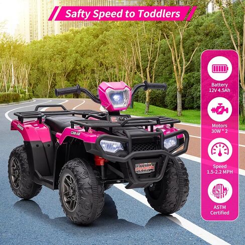 12V Ride on ATV for Kids, Electric Vehicle for Toddlers,High/Low 2.2mph Safety Speed for Child, Forward/Backward,LED Light, Music,USB for Boys Girls Gift,Black in Saudi Arabia