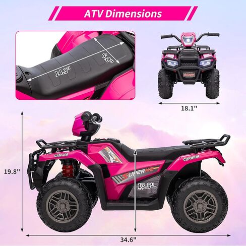 12V Ride on ATV for Kids, Electric Vehicle for Toddlers,High/Low 2.2mph Safety Speed for Child, Forward/Backward,LED Light, Music,USB for Boys Girls Gift,Black in Saudi Arabia