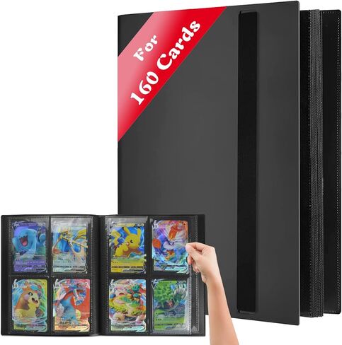 JUSONEY Trading Card Album - 160 Pockets Card Binder 20 Pages Pro 4 Pocket with Waterproof Black Book Cover, Perfect for Collecting Cards for MTG Magic, Match Atta in Kuwait